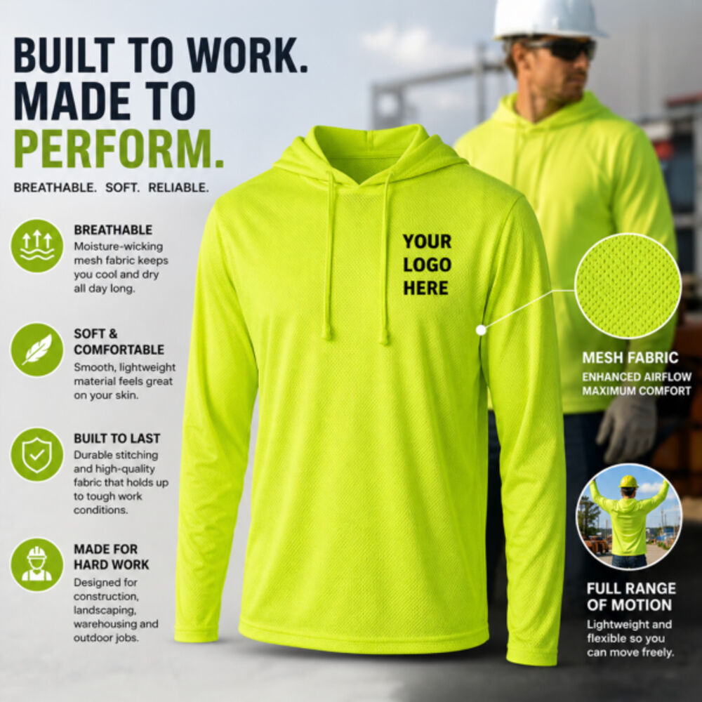 Soft, Breathable Hi-Visibility Hooded Long Sleeve Shirt Thumbnail